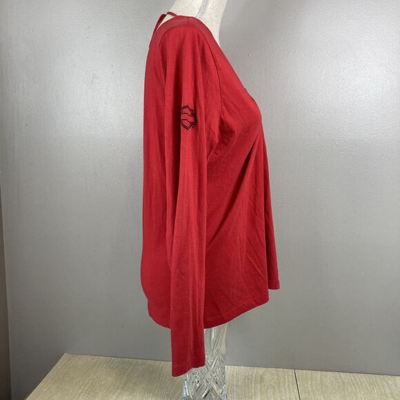 Women's Red Long Sleeve Embroidered Harley-Davidson Top Shirt Sz XL Bellmore NY - Picture 6 of 11